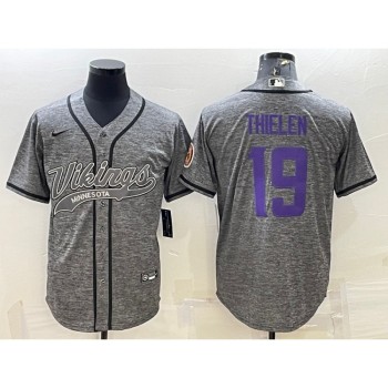 Men's Minnesota Vikings #19 Adam Thielen Grey With Patch Cool Base Stitched Baseball Jersey Men's Minnesota Vikings #19 Adam Thielen Grey With Patch Cool Base Stitched Baseball Jersey