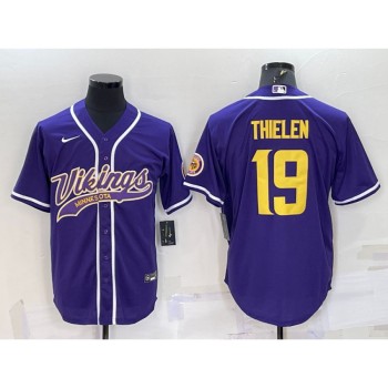 Men's Minnesota Vikings #19 Adam Thielen Purple Gold With Patch Cool Base Stitched Baseball Jersey Men's Minnesota Vikings #19 Adam Thielen Purple Gold With Patch Cool Base Stitched Baseball Jersey
