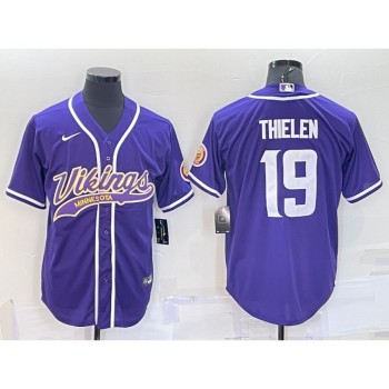 Men's Minnesota Vikings #19 Adam Thielen Purple With Patch Cool Base Stitched Baseball Jersey Men's Minnesota Vikings #19 Adam Thielen Purple With Patch Cool Base Stitched Baseball Jersey