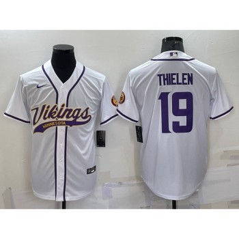 Men's Minnesota Vikings #19 Adam Thielen White With Patch Cool Base Stitched Baseball Jersey Men's Minnesota Vikings #19 Adam Thielen White With Patch Cool Base Stitched Baseball Jersey