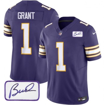 Men's Minnesota Vikings #1 Bud Grant Purple 2023 F.U.S.E. Bud Grant patch Vapor Limited Stitched Jersey