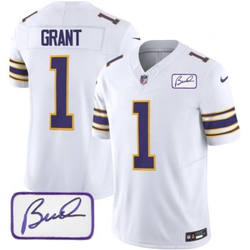 Men's Minnesota Vikings #1 Bud Grant White 2023 F.U.S.E. Bud Grant patch Vapor Limited Stitched Jersey Men's Minnesota Vikings #1 Bud Grant White 2023 F.U.S.E. Bud Grant patch Vapor Limited Stitched Jersey