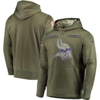 Men's Minnesota Vikings 2018 Olive Salute to Service Sideline Therma Performance Pullover Stitched NFL Hoodie Men's Minnesota Vikings 2018 Olive Salute to Service Sideline Therma Performance Pullover Stitched NFL Hoodie