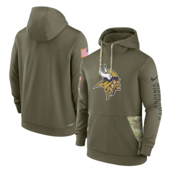 Men's Minnesota Vikings 2022 Olive Salute to Service Therma Performance Pullover Hoodie Men's Minnesota Vikings 2022 Olive Salute to Service Therma Performance Pullover Hoodie