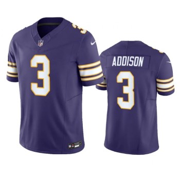 Men's Minnesota Vikings #3 Jordan Addison Purple 2023 F.U.S.E. Vapor Untouchable Limited Stitched Jersey Men's Minnesota Vikings #3 Jordan Addison Purple 2023 F.U.S.E. Vapor Untouchable Limited Stitched Jersey