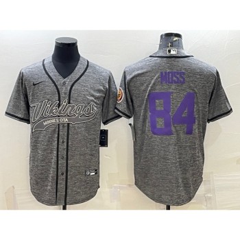 Men's Minnesota Vikings #84 Randy Moss Grey With Patch Cool Base Stitched Baseball Jersey Men's Minnesota Vikings #84 Randy Moss Grey With Patch Cool Base Stitched Baseball Jersey