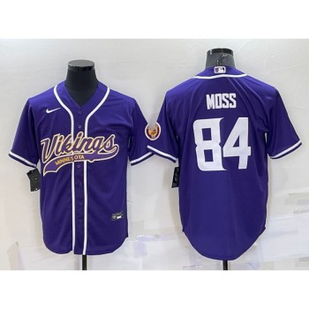 Men's Minnesota Vikings #84 Randy Moss Purple With Patch Cool Base Stitched Baseball Jersey Men's Minnesota Vikings #84 Randy Moss Purple With Patch Cool Base Stitched Baseball Jersey