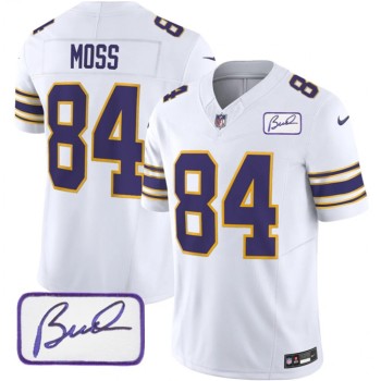 Men's Minnesota Vikings #84 Randy Moss White 2023 F.U.S.E. Bud Grant patch Limited Stitched Jersey Men's Minnesota Vikings #84 Randy Moss White 2023 F.U.S.E. Bud Grant patch Limited Stitched Jersey
