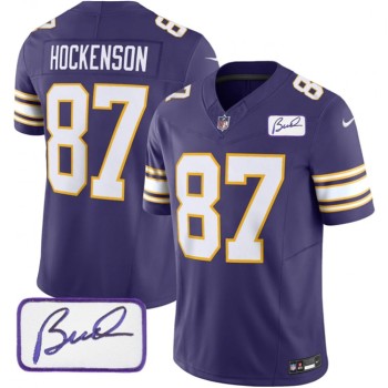 Men's Minnesota Vikings #87 T.J. Hockenson Purple 2023 F.U.S.E. Bud Grant patch Vapor Limited Stitched Jersey Men's Minnesota Vikings #87 T.J. Hockenson Purple 2023 F.U.S.E. Bud Grant patch Vapor Limited Stitched Jersey