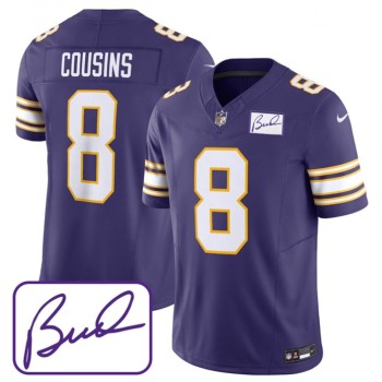 Men's Minnesota Vikings #8 Kirk Cousins Purple 2023 F.U.S.E. Bud Grant patch Limited Stitched Jersey Men's Minnesota Vikings #8 Kirk Cousins Purple 2023 F.U.S.E. Bud Grant patch Limited Stitched Jersey