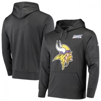 Men's Minnesota Vikings Anthracite 100th Season Primary Logo Circuit Performance Pullover Hoodie Men's Minnesota Vikings Anthracite 100th Season Primary Logo Circuit Performance Pullover Hoodie