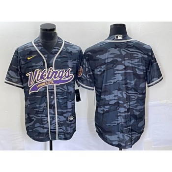 Men's Minnesota Vikings Blank Grey Camo Cool Base Stitched Baseball Jersey Men's Minnesota Vikings Blank Grey Camo Cool Base Stitched Baseball Jersey