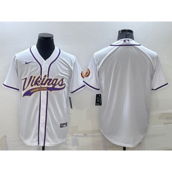 Men's Minnesota Vikings Blank White With Patch Cool Base Stitched Baseball Jersey Men's Minnesota Vikings Blank White With Patch Cool Base Stitched Baseball Jersey