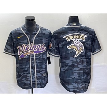 Men's Minnesota Vikings Grey Camo Team Big Logo Cool Base Stitched Baseball Jersey Men's Minnesota Vikings Grey Camo Team Big Logo Cool Base Stitched Baseball Jersey