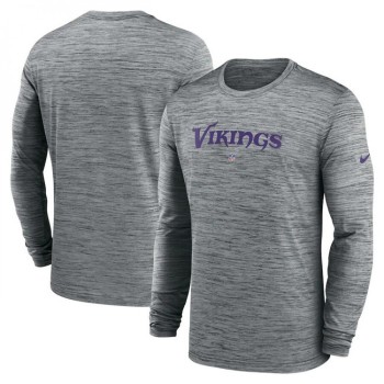 Men's Minnesota Vikings Grey Sideline Team Velocity Performance Long Sleeve T-Shirt Men's Minnesota Vikings Grey Sideline Team Velocity Performance Long Sleeve T-Shirt