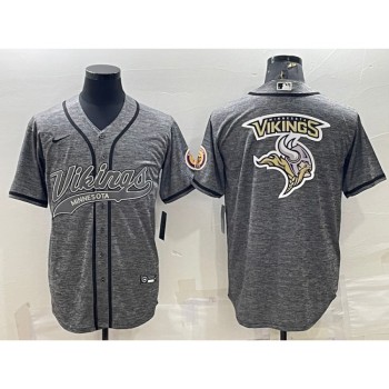 Men's Minnesota Vikings Grey Team Big Logo With Patch Cool Base Stitched Baseball Jersey Men's Minnesota Vikings Grey Team Big Logo With Patch Cool Base Stitched Baseball Jersey