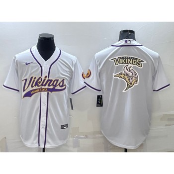 Men's Minnesota Vikings White Team Big Logo With Patch Cool Base Stitched Baseball Jersey Men's Minnesota Vikings White Team Big Logo With Patch Cool Base Stitched Baseball Jersey