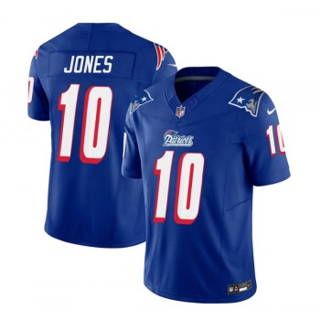 Men's New England Patriots #10 Mac Jones Blue 2023 F.U.S.E. Throwback Limited Stitched Football Jersey Men's New England Patriots #10 Mac Jones Blue 2023 F.U.S.E. Throwback Limited Stitched Football Jersey