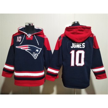 Men's New England Patriots #10 Mac Jones Navy Ageless Must-Have Lace-Up Pullover Hoodie Men's New England Patriots #10 Mac Jones Navy Ageless Must-Have Lace-Up Pullover Hoodie