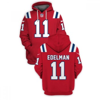 Men's New England Patriots #11 Julian Edelman 2021 Red Pullover Hoodie Men's New England Patriots #11 Julian Edelman 2021 Red Pullover Hoodie