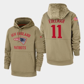 Men's New England Patriots #11 Julian Edelman Tan 2019 Salute to Service Sideline Therma Pullover Hoodie Men's New England Patriots #11 Julian Edelman Tan 2019 Salute to Service Sideline Therma Pullover Hoodie