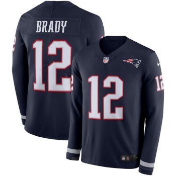 Men's New England Patriots #12 Tom Brady Navy Therma Long Sleeve Stitched NFL Jersey Men's New England Patriots #12 Tom Brady Navy Therma Long Sleeve Stitched NFL Jersey