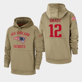 Men's New England Patriots #12 Tom Brady Tan 2019 Salute to Service Sideline Therma Pullover Hoodie Men's New England Patriots #12 Tom Brady Tan 2019 Salute to Service Sideline Therma Pullover Hoodie