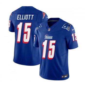 Men's New England Patriots #15 Ezekiel Elliott Blue 2023 F.U.S.E. Throwback Limited Stitched Football Jersey Men's New England Patriots #15 Ezekiel Elliott Blue 2023 F.U.S.E. Throwback Limited Stitched Football Jersey
