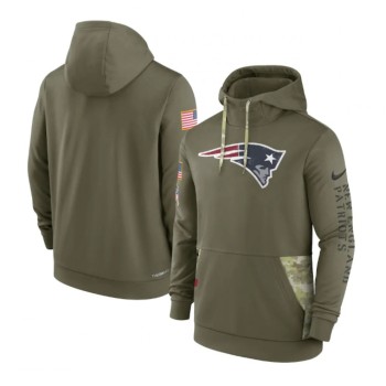 Men's New England Patriots 2022 Olive Salute to Service Therma Performance Pullover Hoodie Men's New England Patriots 2022 Olive Salute to Service Therma Performance Pullover Hoodie