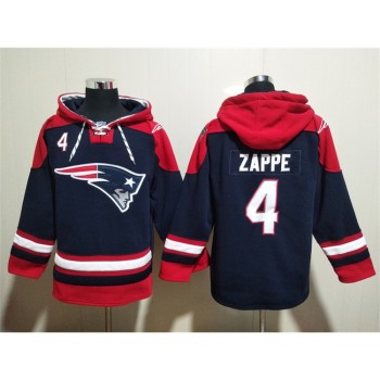 Men's New England Patriots #4 Bailey Zappe Navy Ageless Must-Have Lace-Up Pullover Hoodie Men's New England Patriots #4 Bailey Zappe Navy Ageless Must-Have Lace-Up Pullover Hoodie