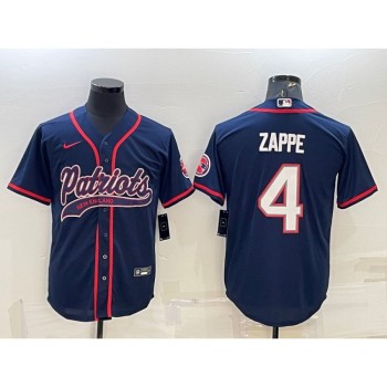 Men's New England Patriots #4 Bailey Zappe Navy With Path Cool Base Stitched Baseball Jersey