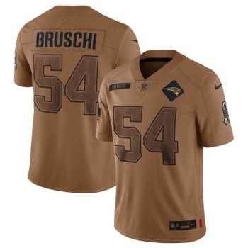 Men's New England Patriots #54 Tedy Bruschi 2023 Brown Salute To Service Limited Stitched Football Jersey