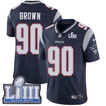 Men's New England Patriots #90 Malcom Brown Navy Blue Super Bowl LIII Vapor Untouchable Limited Stitched NFL Jersey Men's New England Patriots #90 Malcom Brown Navy Blue Super Bowl LIII Vapor Untouchable Limited Stitched NFL Jersey