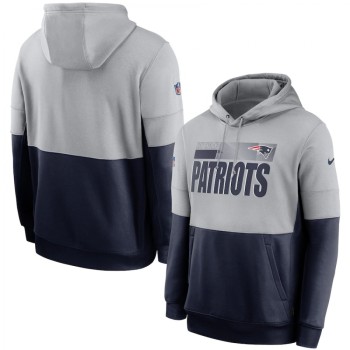 Men's New England Patriots Grey/Navy Sideline Impact Lockup Performance Pullover Hoodie Men's New England Patriots Grey/Navy Sideline Impact Lockup Performance Pullover Hoodie
