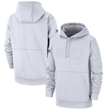 Men's New England Patriots White 2019 100th Season Sideline Platinum Therma Pullover Hoodie Men's New England Patriots White 2019 100th Season Sideline Platinum Therma Pullover Hoodie