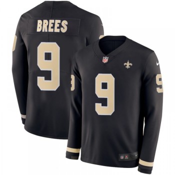 Men's New Orleans Saints #9 Drew Brees Black Therma Long Sleeve Stitched NFL Jersey Men's New Orleans Saints #9 Drew Brees Black Therma Long Sleeve Stitched NFL Jersey