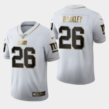 Men's New York Giants #26 Saquon Barkley White 2019 100th Season Golden Edition Limited Stitched NFL Jersey Men's New York Giants #26 Saquon Barkley White 2019 100th Season Golden Edition Limited Stitched NFL Jersey