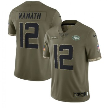 Men's New York Jets #12 Joe Namath Olive 2022 Salute To Service Limited Stitched Jersey Men's New York Jets #12 Joe Namath Olive 2022 Salute To Service Limited Stitched Jersey
