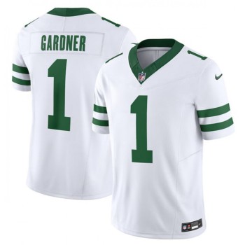 Men's New York Jets #1 Ahmad Sauce Gardner White 2023 F.U.S.E. Vapor Limited Throwback Stitched Football Jersey Men's New York Jets #1 Ahmad Sauce Gardner White 2023 F.U.S.E. Vapor Limited Throwback Stitched Football Jersey