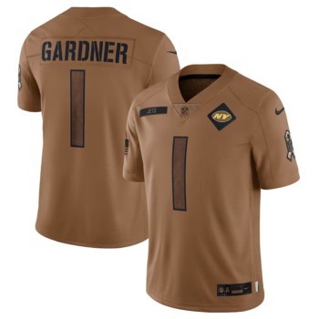 Men's New York Jets #1 Sauce Gardner 2023 Brown Salute To Service Limited Stitched Football Jersey Men's New York Jets #1 Sauce Gardner 2023 Brown Salute To Service Limited Stitched Football Jersey