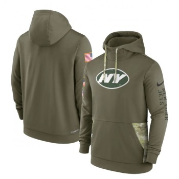 Men's New York Jets 2022 Olive Salute to Service Therma Performance Pullover Hoodie Men's New York Jets 2022 Olive Salute to Service Therma Performance Pullover Hoodie