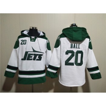 Men's New York Jets #20 Breece Hall White Ageless Must-Have Lace-Up Pullover Hoodie Men's New York Jets #20 Breece Hall White Ageless Must-Have Lace-Up Pullover Hoodie