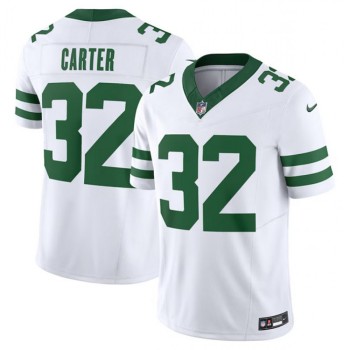 Men's New York Jets #32 Michael Carter White 2023 F.U.S.E. Vapor Limited Throwback Stitched Football Jersey Men's New York Jets #32 Michael Carter White 2023 F.U.S.E. Vapor Limited Throwback Stitched Football Jersey