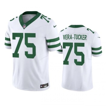 Men's New York Jets #75 Alijah Vera-Tucker White 2023 F.U.S.E. Vapor Limited Throwback Stitched Football Jersey Men's New York Jets #75 Alijah Vera-Tucker White 2023 F.U.S.E. Vapor Limited Throwback Stitched Football Jersey