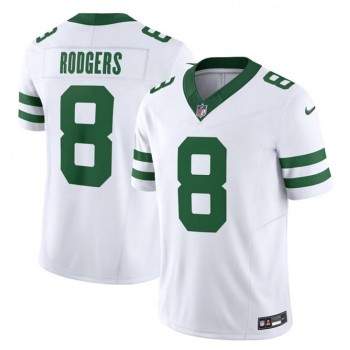 Men's New York Jets #8 Aaron Rodgers White 2023 F.U.S.E. Vapor Limited Throwback Stitched Football Jersey Men's New York Jets #8 Aaron Rodgers White 2023 F.U.S.E. Vapor Limited Throwback Stitched Football Jersey
