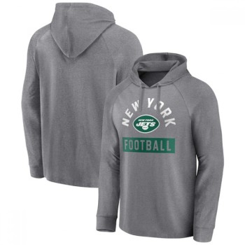 Men's New York Jets Heathered Gray No Time Off Raglan Pullover Hoodie Men's New York Jets Heathered Gray No Time Off Raglan Pullover Hoodie