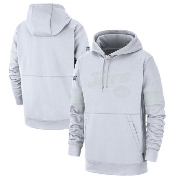 Men's New York Jets White 2019 100th Season Sideline Platinum Therma Pullover Hoodie Men's New York Jets White 2019 100th Season Sideline Platinum Therma Pullover Hoodie