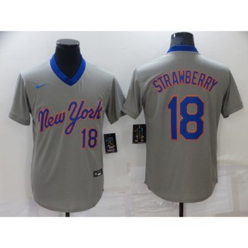 Men's New York Mets #18 Darryl Strawberry Grey Stitched Baseball Jersey Men's New York Mets #18 Darryl Strawberry Grey Stitched Baseball Jersey