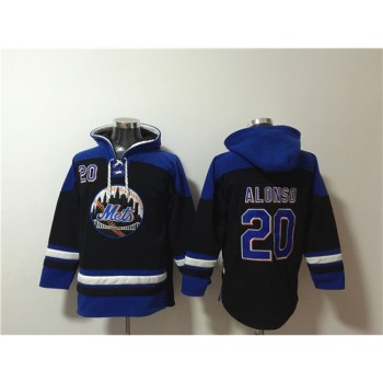 Men's New York Mets #20 Pete Alonso Black/Blue Ageless Must-Have Lace-Up Pullover Hoodie Men's New York Mets #20 Pete Alonso Black/Blue Ageless Must-Have Lace-Up Pullover Hoodie
