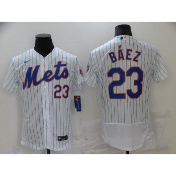Men's New York Mets #23 Javier Baez White Flex Base Stitched Baseball Jersey Men's New York Mets #23 Javier Baez White Flex Base Stitched Baseball Jersey
